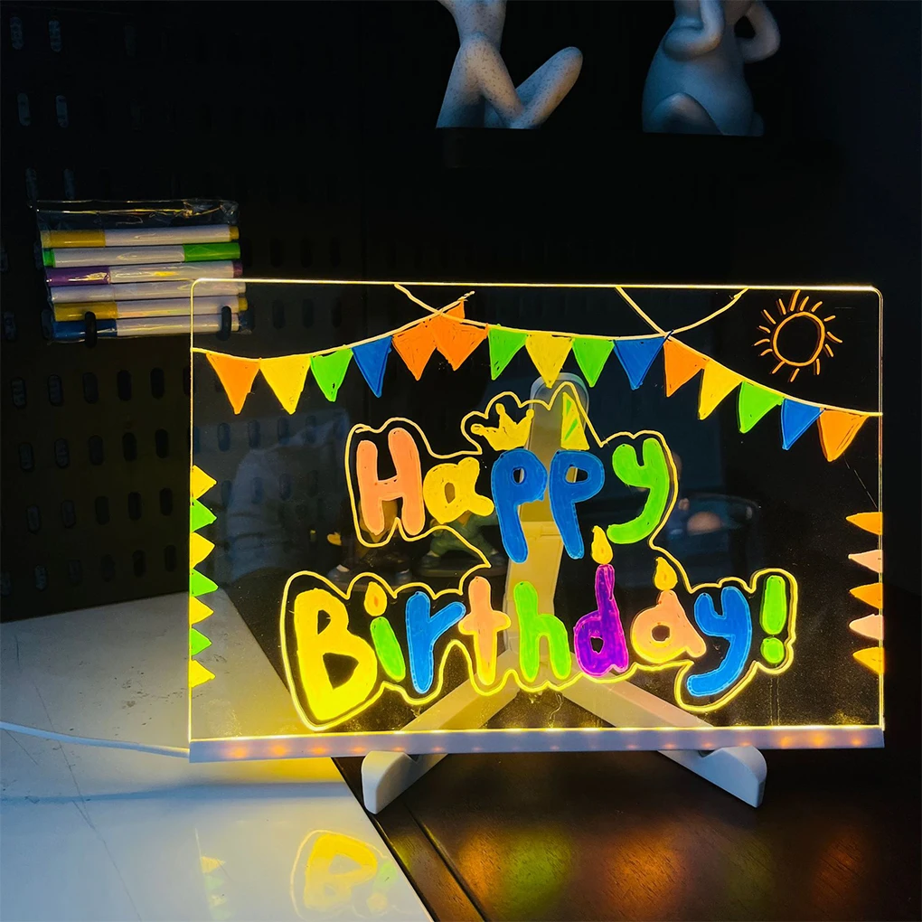 New Acrylic LED Luminous Draw Board Toy For Kids Anti Scratch Adjustable Erasable Letter Message Board Christmas Gift