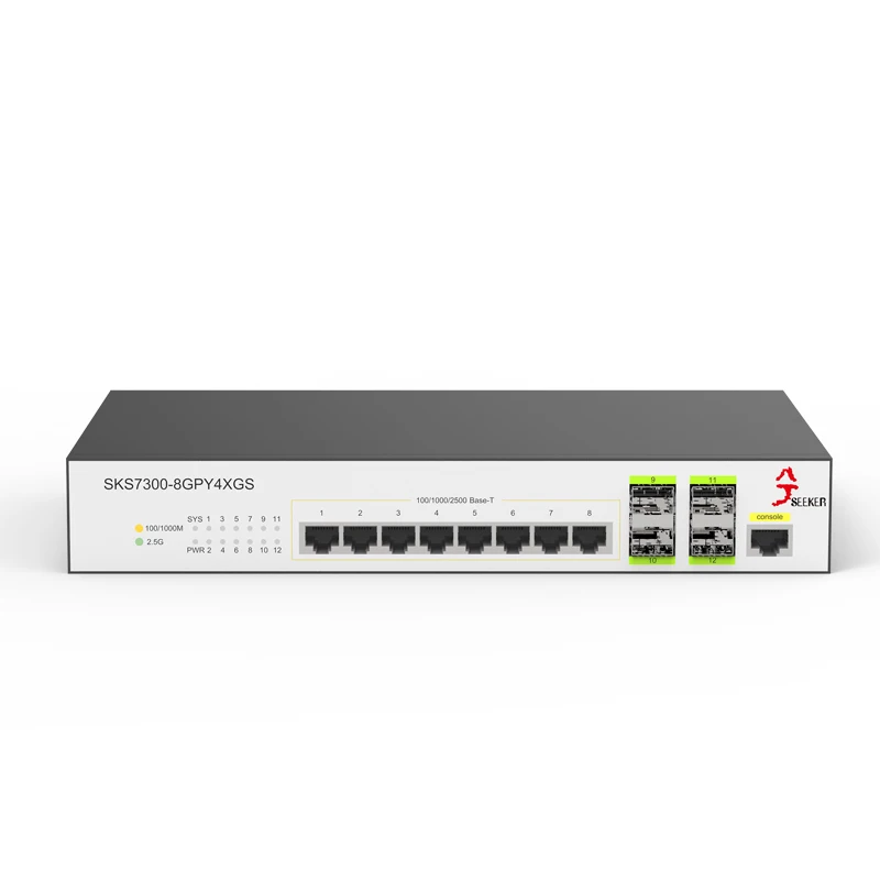 XikeStor 12Ports L2 WEB/CLI Managed  8*100/1000/2500Mbps RJ45 4*10G SFP+ Support VLAN & Port Aggregation