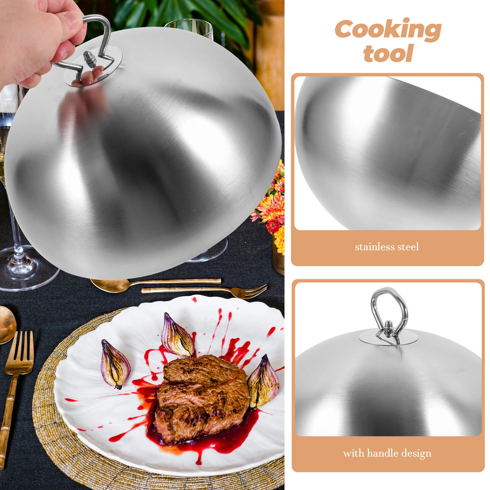 

Stainless Steel Oil Splashing Cover For Kitchen Restaurant Anti-Fat Splatter Dome Cloche Cooking Tool Steak Silver Round Dish