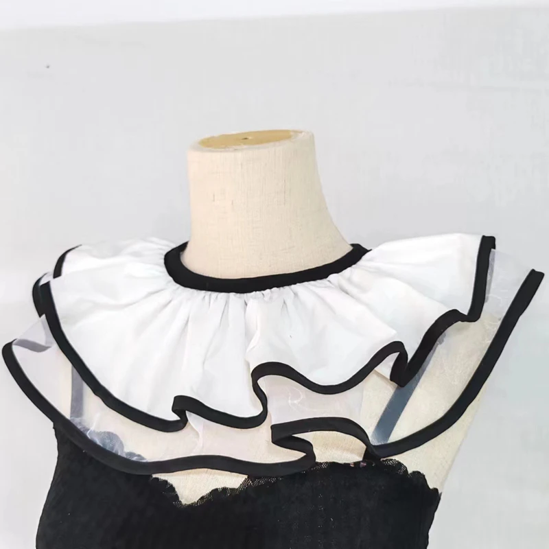 

Retro Detachable Shawl Clown Costume Women Black White Dance Fake Collar Lapel Cape Pleated Double Layer Collar Neck Ruff