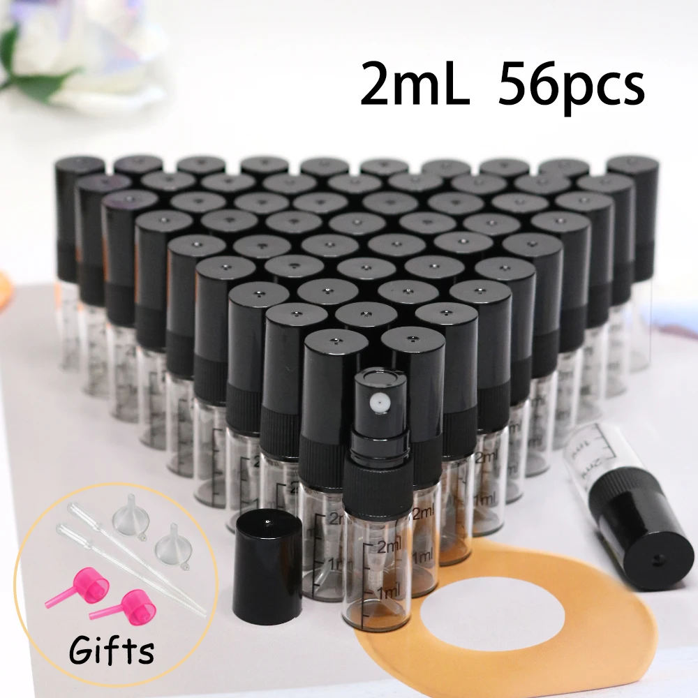 56 Stück + 6 Werkzeuge, 2/3ml Graduierte Parfümflasche, Transparente Glas-Sprühflasche, 5/10ml Nachfüllbare Tragbare Reise-Probenflasche