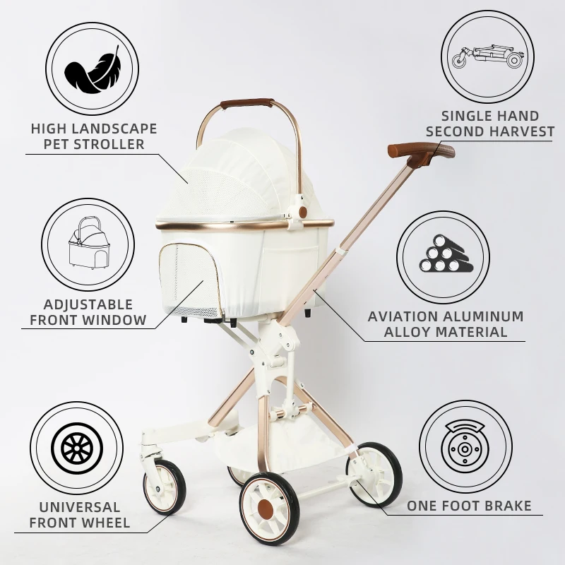 4 Wheel Pet Stroller for Small Dog Cat - Portable Light Foldable Pram with Storage Bag​