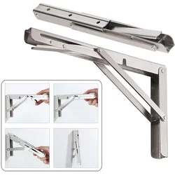 6-20'' Folding Shelf Brackets Max. Load 440lb, Heavy Duty Stainless Steel DIY Wall Mounted Shelf Bracket Space Saving, Pack of 2