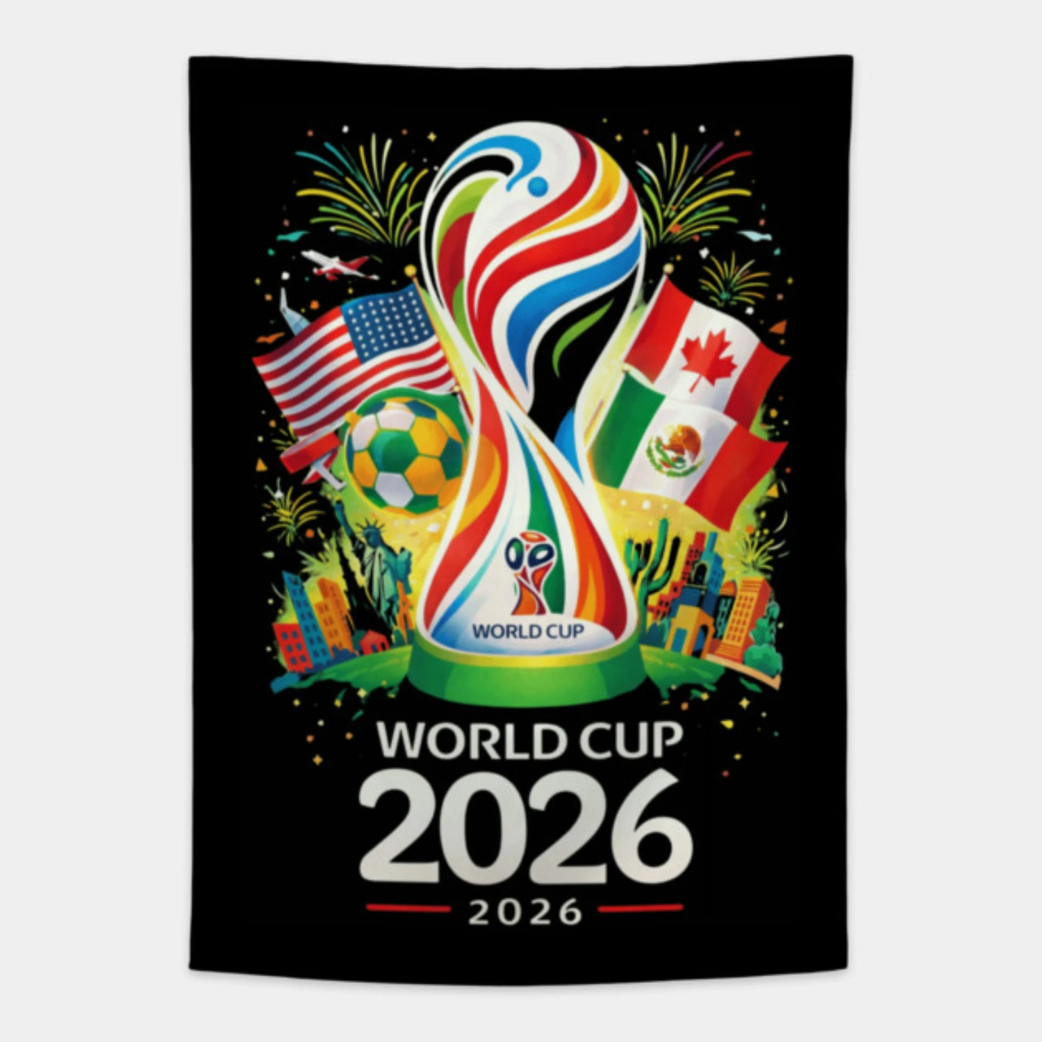Vintage Wandteppich mit USA-Kanada-Mexiko-Flagge, Fußball-Wandteppich für Fans, für Zuhause, Party, Wohnzimmer, Schlafzimmer, Hintergrund