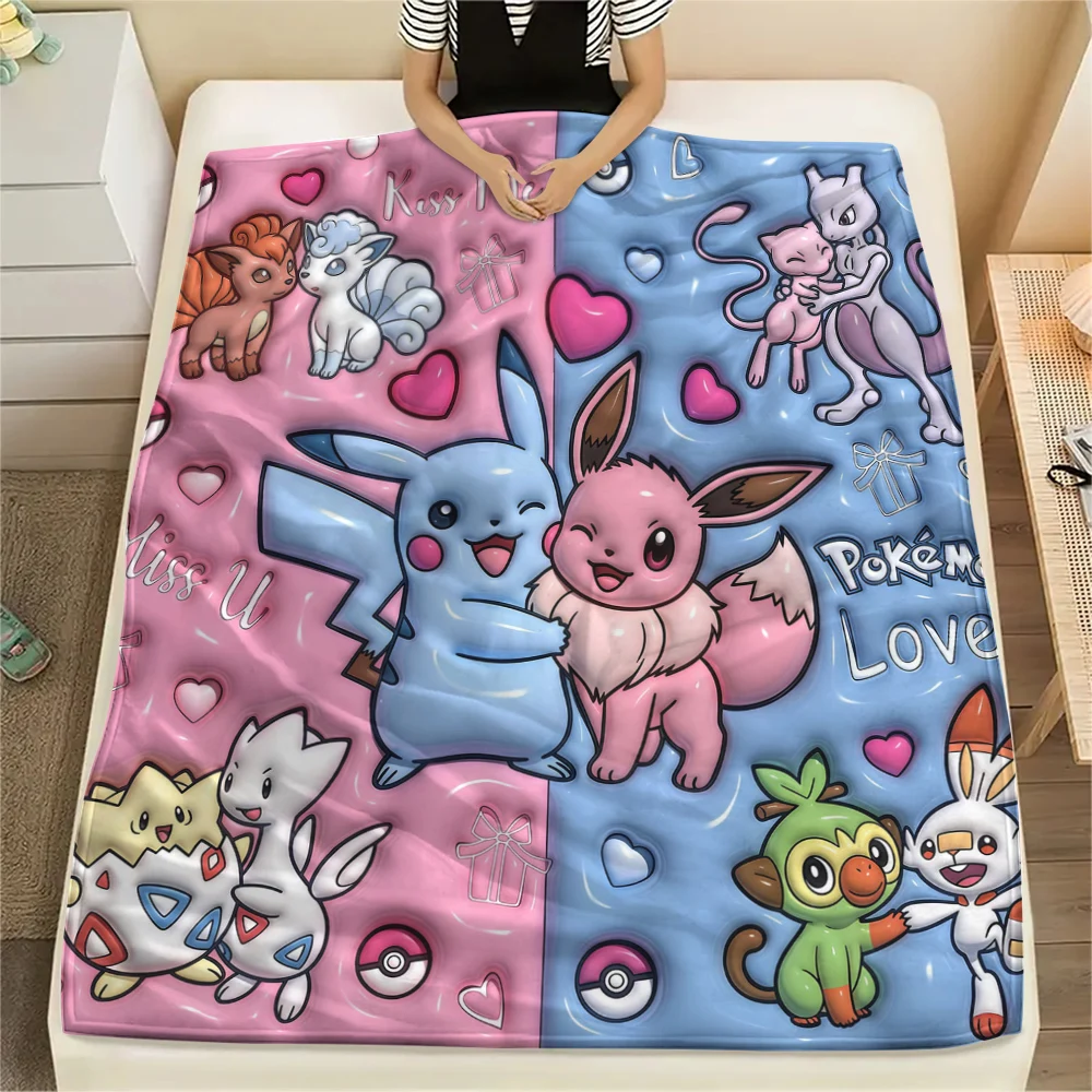 Фланелевое одеяло с принтом Пикачу, теплое и мягкое, для дивана, кровати, кресла, идеально подходит для путешествий и пикников -HE51