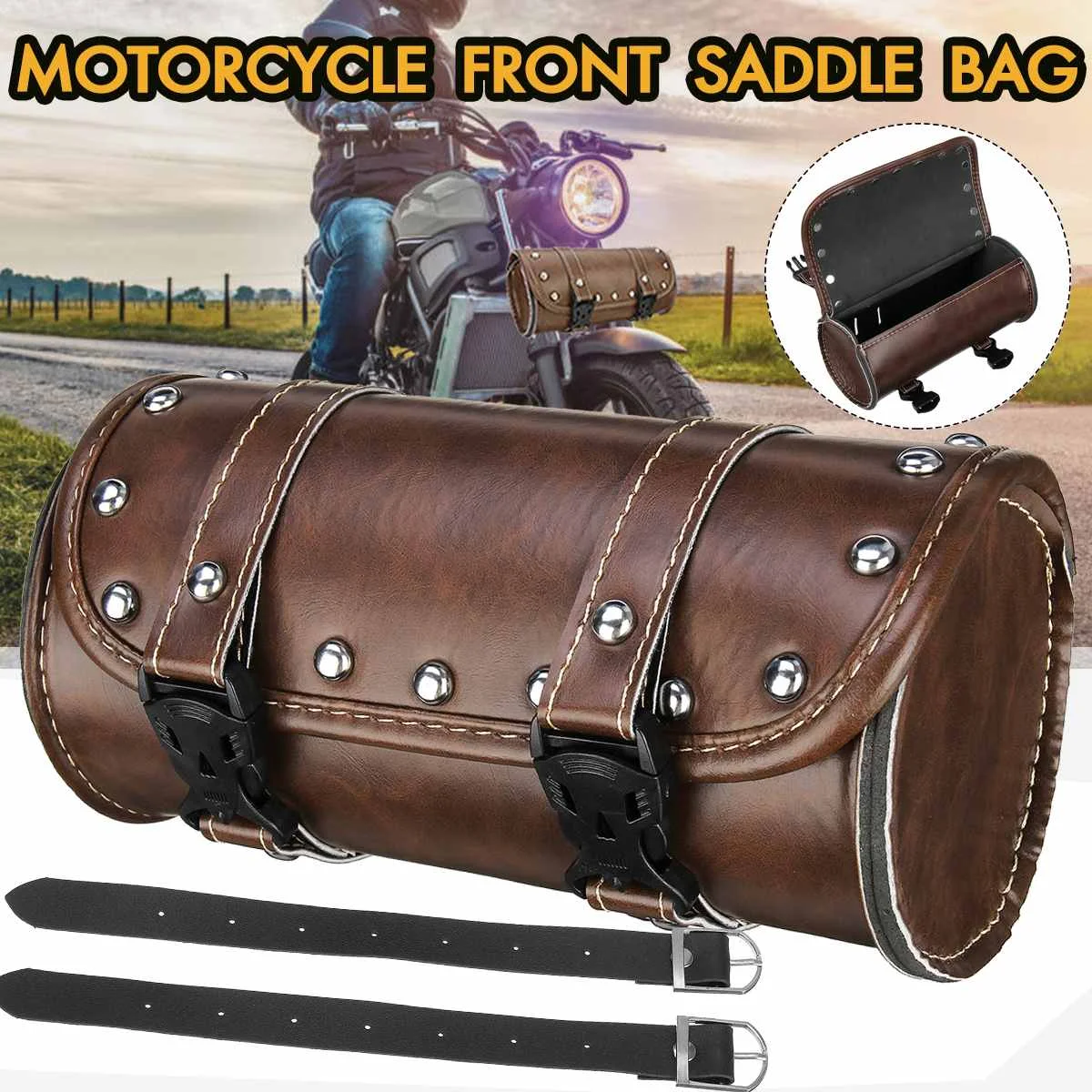 

Universal Motorcycle Tool Storage Bag PU Leather Tool Tail Bag Front Fork Roll Saddle Luggage Bag Waterproof Bicycle Accessories