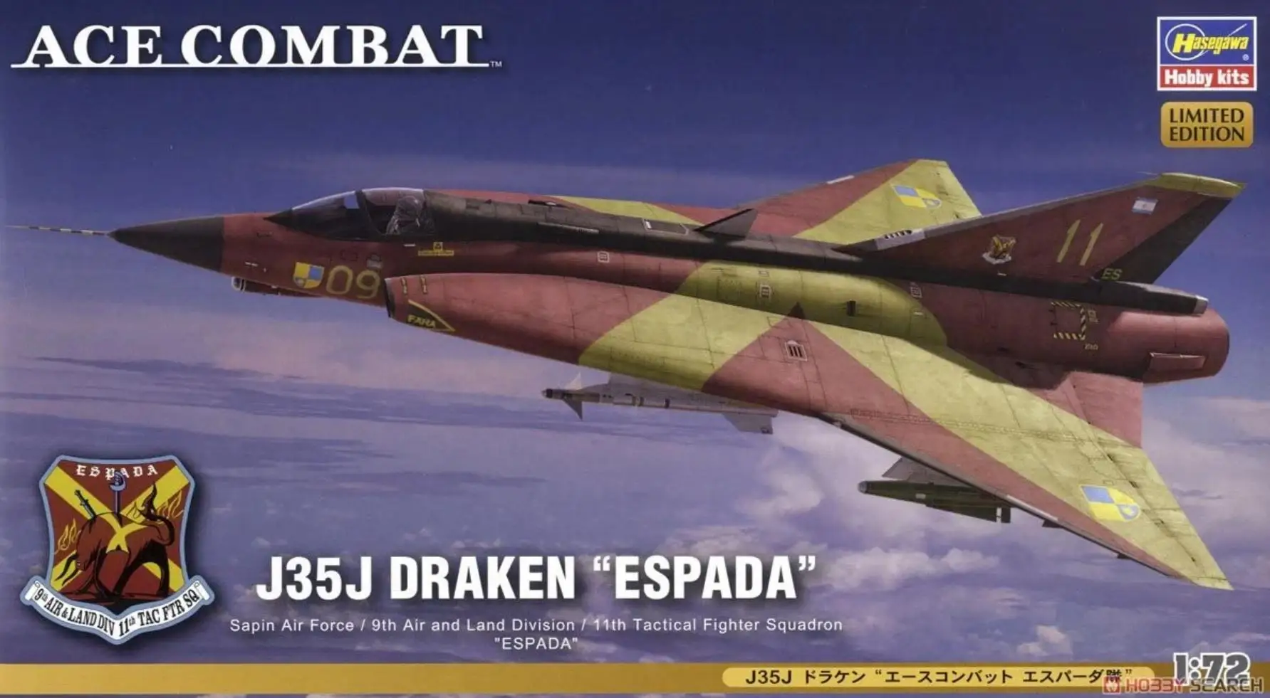 Hasegawa-modelo de plástico HASP340 1/72 J35J Draken "ACE Combat Espada Corps"