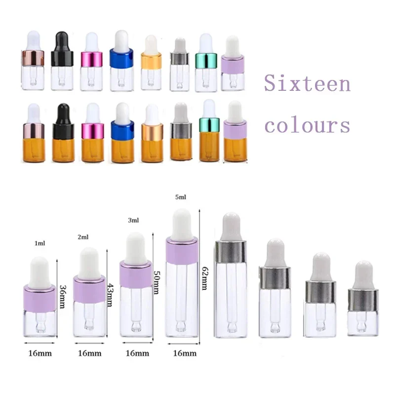 5Pcs 1-5ml Mini Glass Dropper Bottle Empty Refillable Travel Essential Oil Bottles Pipette Containers For Perfume Aromatreatment