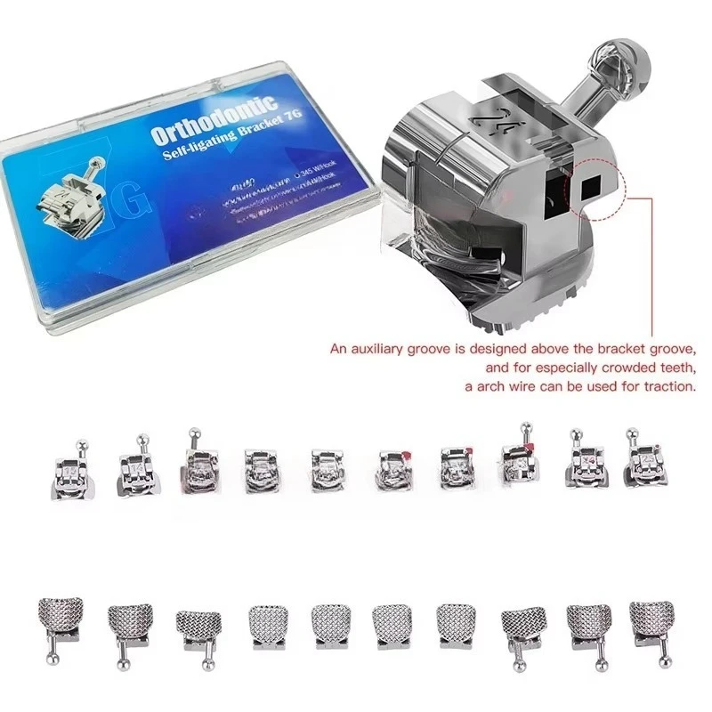 20Pcs/Box Dental 7G Orthodontic Self-Ligating Bracket  Standard/High/Low Torque 0.022 Slot 3/345 Hooks Self Ligation Brace