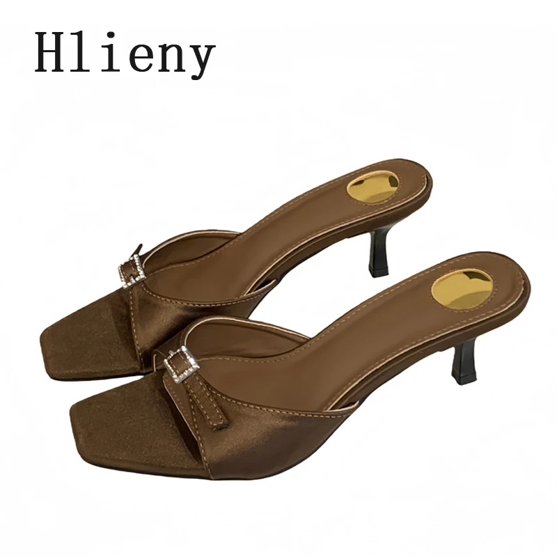 

Hlieny Summer Fashion Buckle Open Toe Women Slippers Slip On Elegant Thin Low Heel Ladies Party Dress Shoes Zapatillas De Mujer