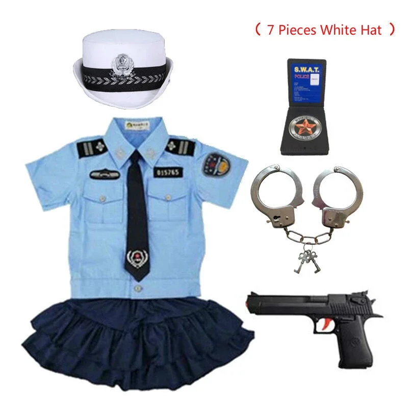 New Kids Child Cop Police Officer Uniform Halloween Police Costume Boys Girls Policeman Cosplay Police Suit With Handcuffs