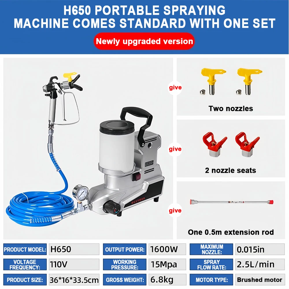 Electric High Pressure Airless Paint Sprayer New Multifunctional 1600W Portable Airless Sprayer Latex Paint 220V/110V