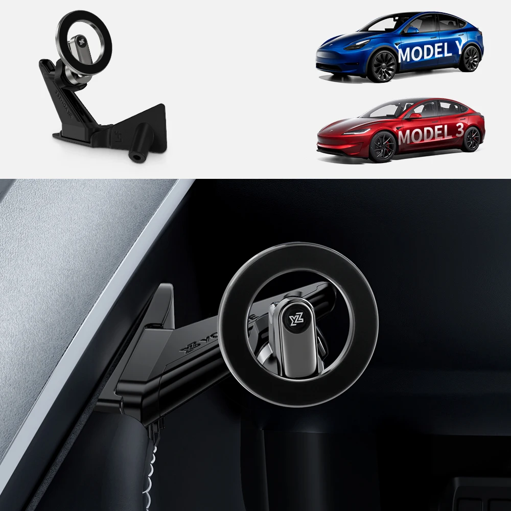 YZ Für Tesla Model 3 Y Highland Juniper Türgriff Magnetische Auto-Handyhalterung 360-Grad-Rotation Metall-Autohalterung für Linkslenker
