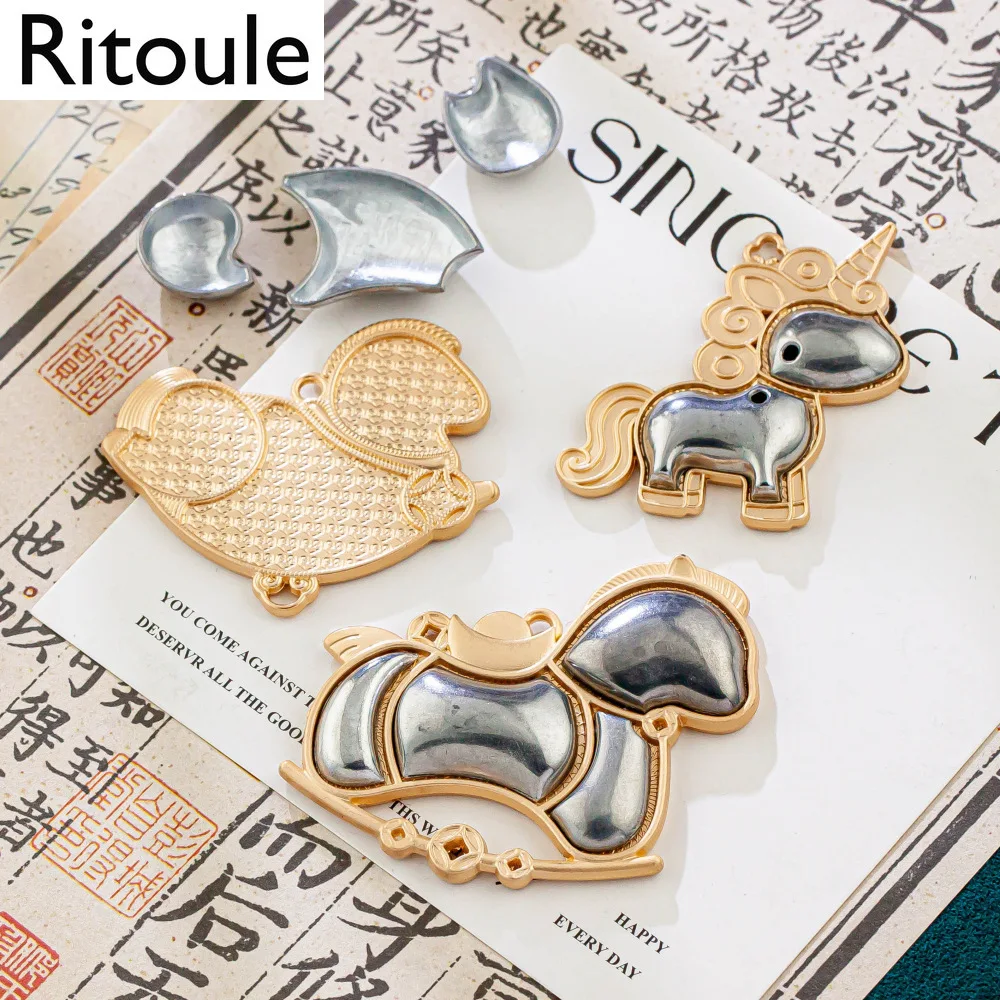 2PCS Year of Horse Double Cover Song Brocade Keychain Blank, Horse Brings Wealth DIY Craft Accessories Set