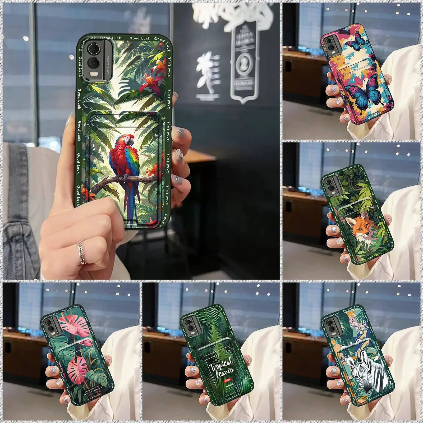 

Cover Shockproof Phone Case For Nokia C32 Card sleeve Durable Cartoon Anti-knock Dirt-resistant Soft case Cute TPU