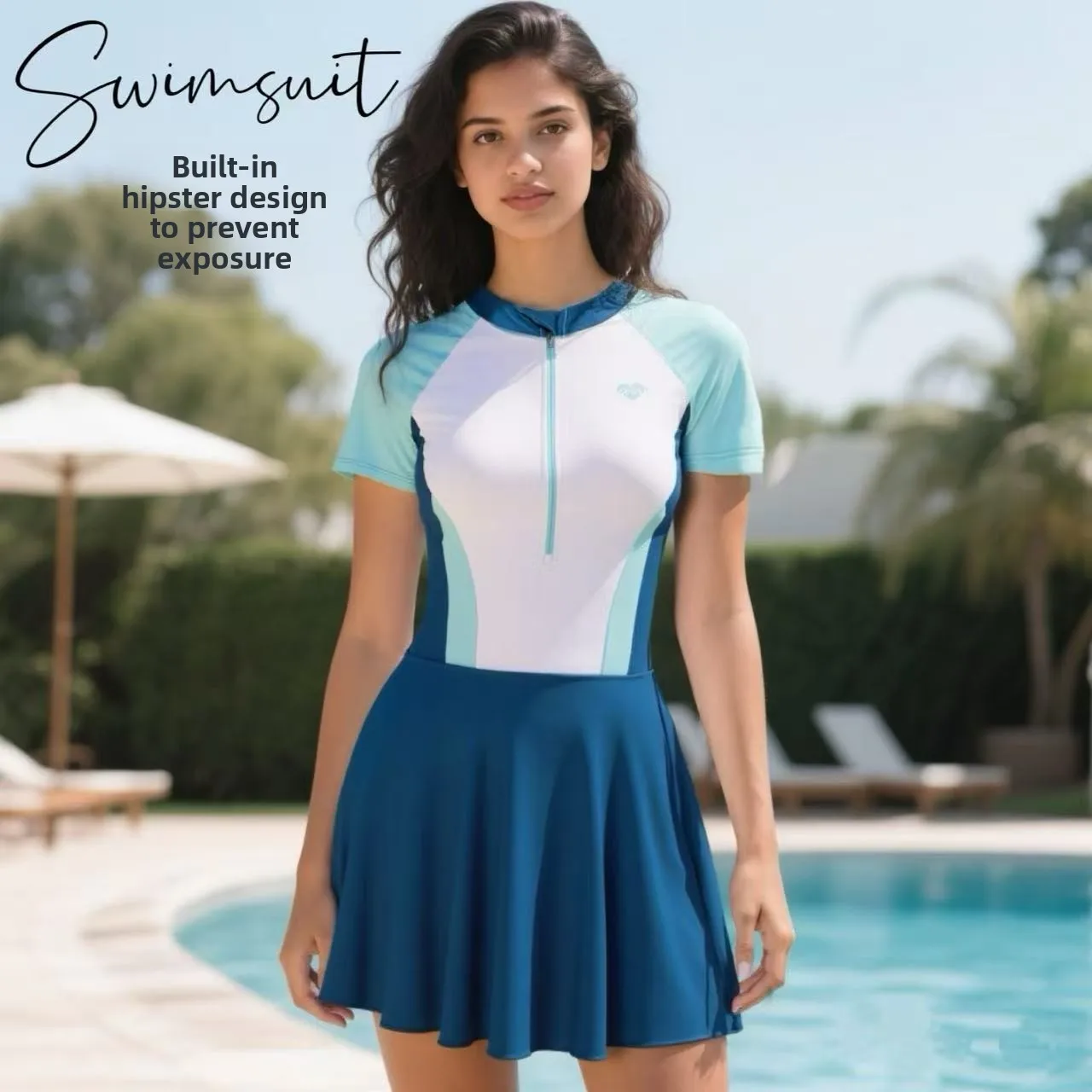 

Conservative Sle One-Piece Swimsuit for Women ort Sve Spor Dr Design Beach Vaion Beachwear with Chest Pad