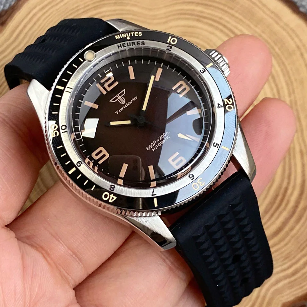 Tandorio Men Automatic Mechanical Watch Coffee NH35 PT5000 40mm Luxury Sport Luminous 20BAR Swim Dive 120 Click Bezel