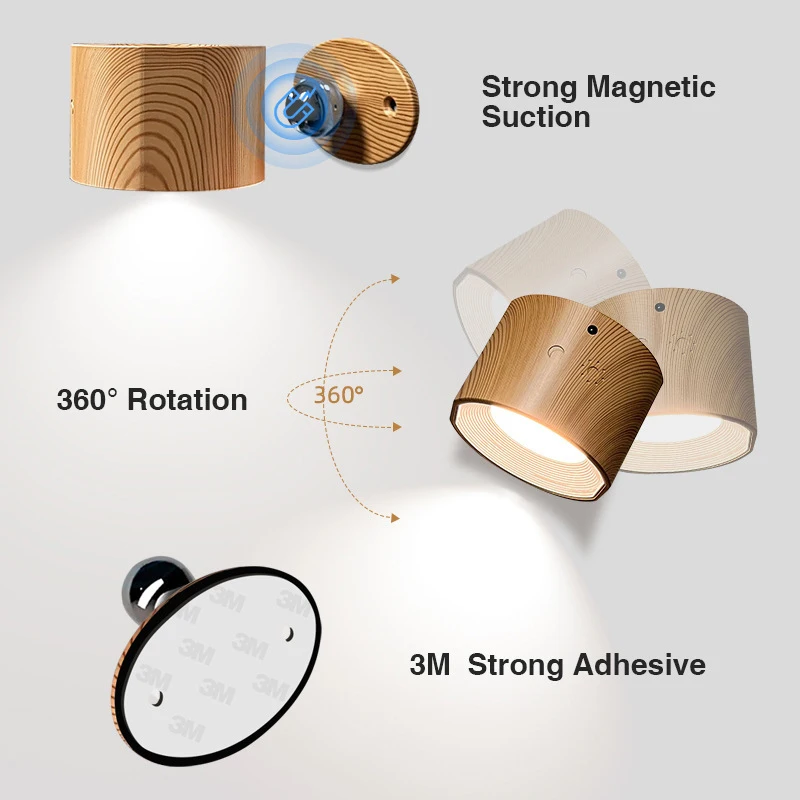 Imagem -02 - Luz Noturna Led para Leitura Luz Magnética Rotativa de 360 ° Luzes de Parede a Pilhas Usb Recarregável Regulável