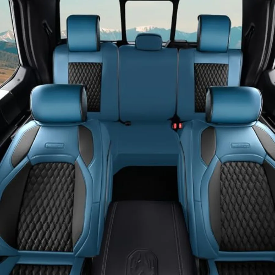 

Faux Leather Car Seat Covers Full Set for 2009-2018 Dodge Ram 1500 2010-2024 2500 3500 Trucks Blue Premium Fit Interior Protect