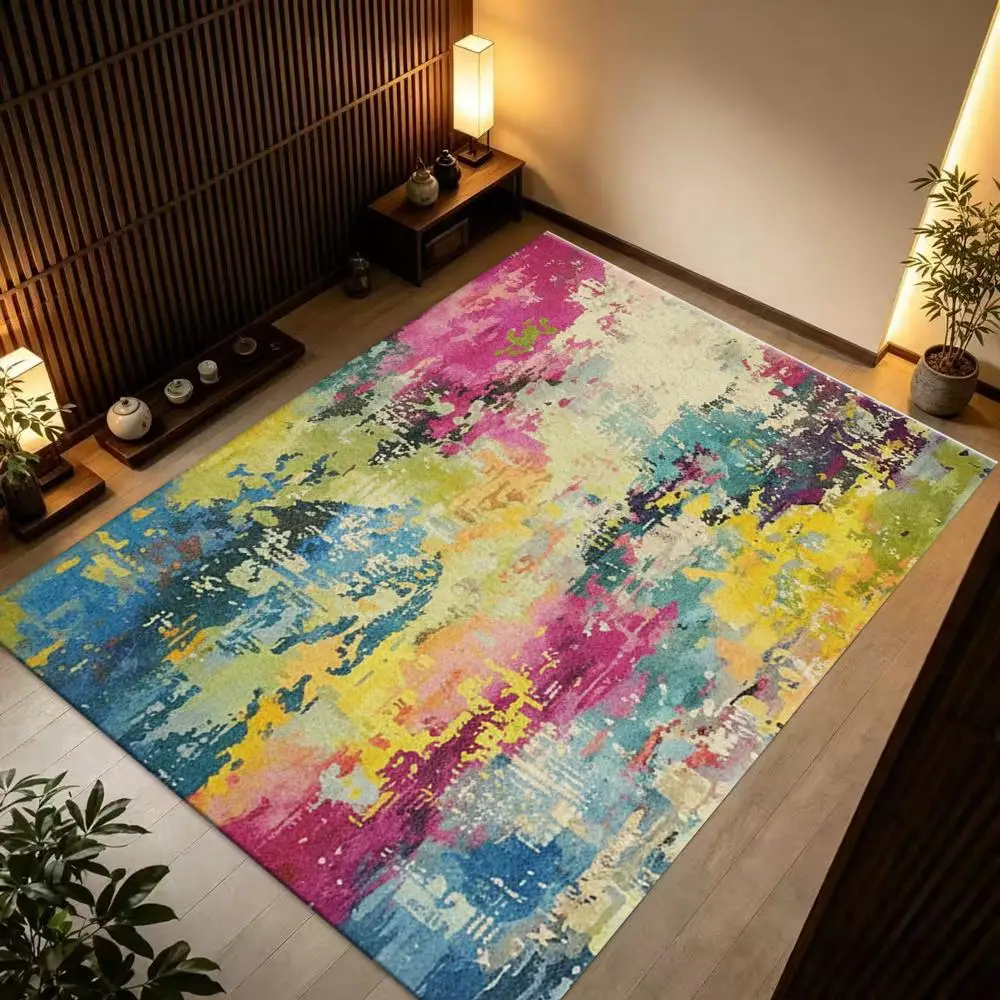 Modern Abstract Watercolor Splash Ink Carpet Colorful Painting Floor Rug Modern Art Living Room Decoration