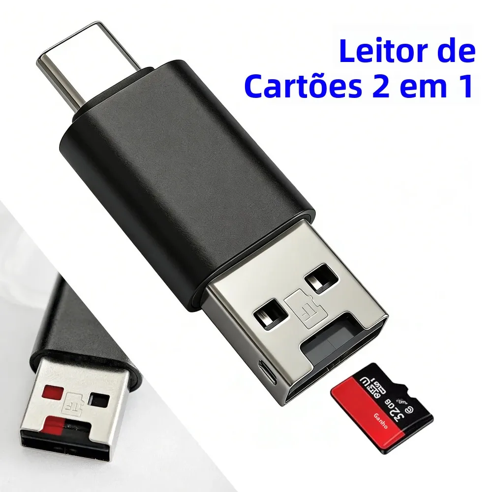 Adaptador de Leitor de Cartão de Memória USB 2.0 de Alta Velocidade para PC/Laptop/Smartphone/Gravador de Vídeo