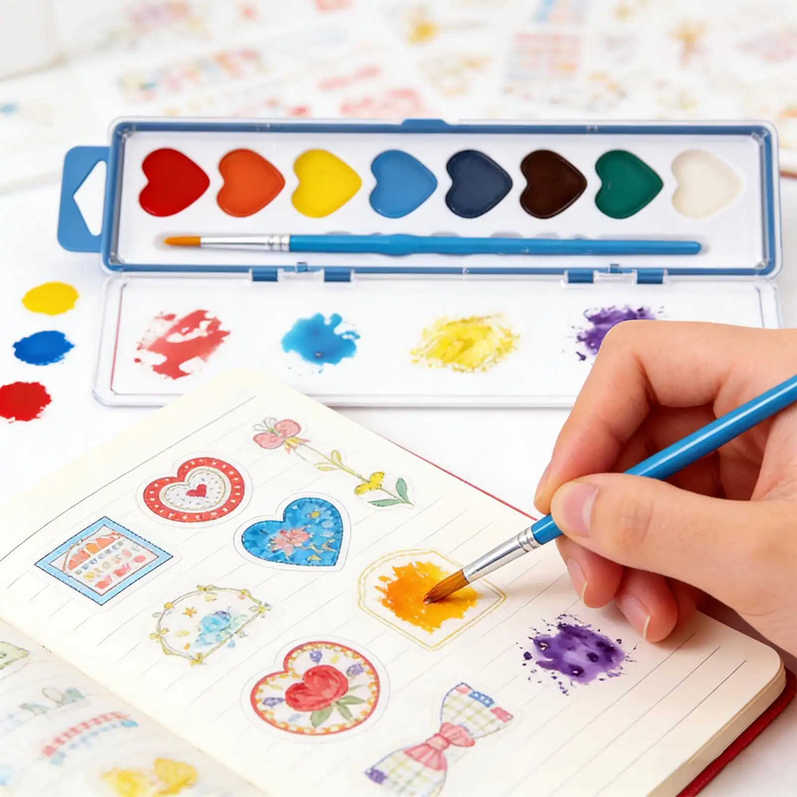 

Heart Shaped Watercolor Paint Set Washable Non-Toxic for Kids Beginners, Classroom Homeschool Party, Valentine Birthday Gift Set