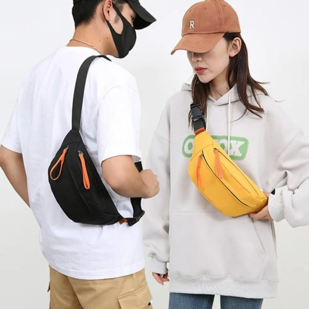 Solid Color Nylon Waist Bag Multi-pocket Large Capacity Men Chest Bag Adjustable Shoulder Strap Fanny Pack Diagonal Shoulder Bag
