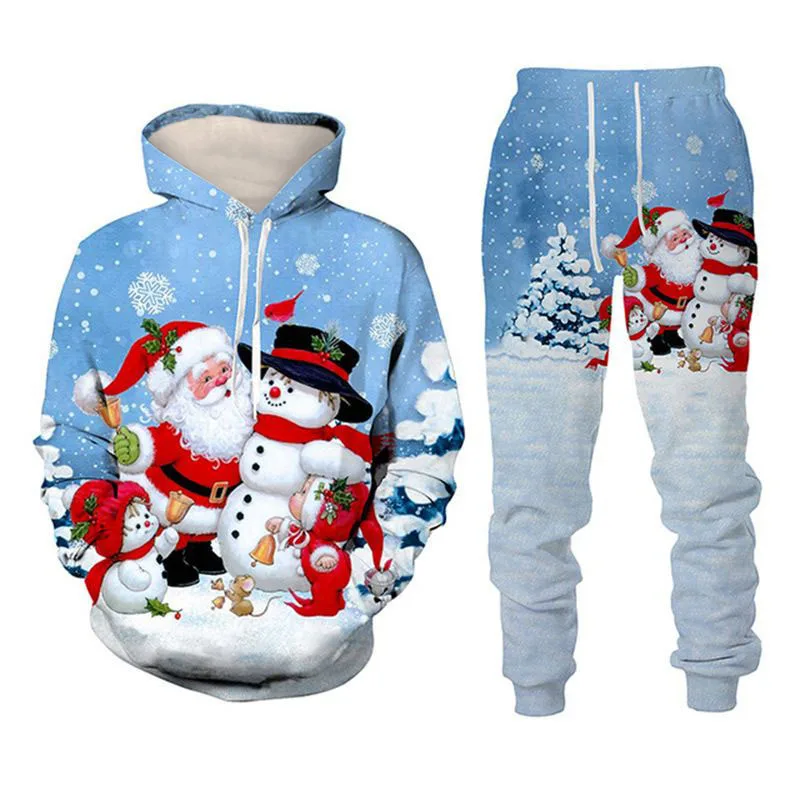 Popular Christmas Christmas Snowman Pullover Set 3D Printed Adult Sweater Set Street Hip Hop Trend Fashion Sports Hoodie Set