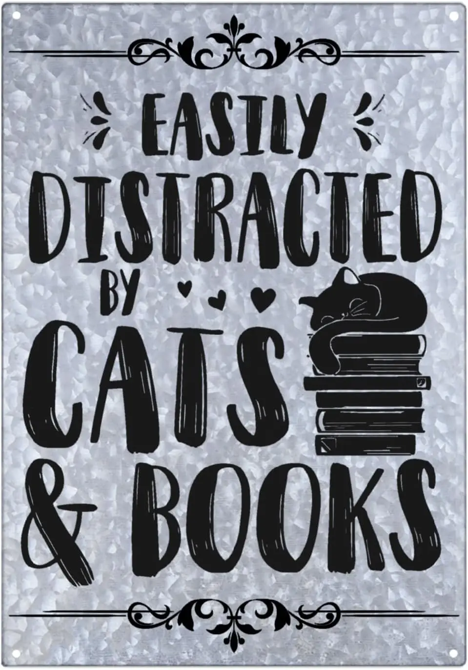 Womens Easily Distracted By Cats And Books Galvanized Tin Signs Vintage Wall Decor For Teen Bedroom One Size