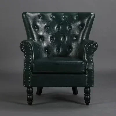 

Кожаное кресло в стиле ретро, диван, винтажное насыщенное зеленое кожаное кресло Честерфилд, кожаное кресло в американском стиле для сигар