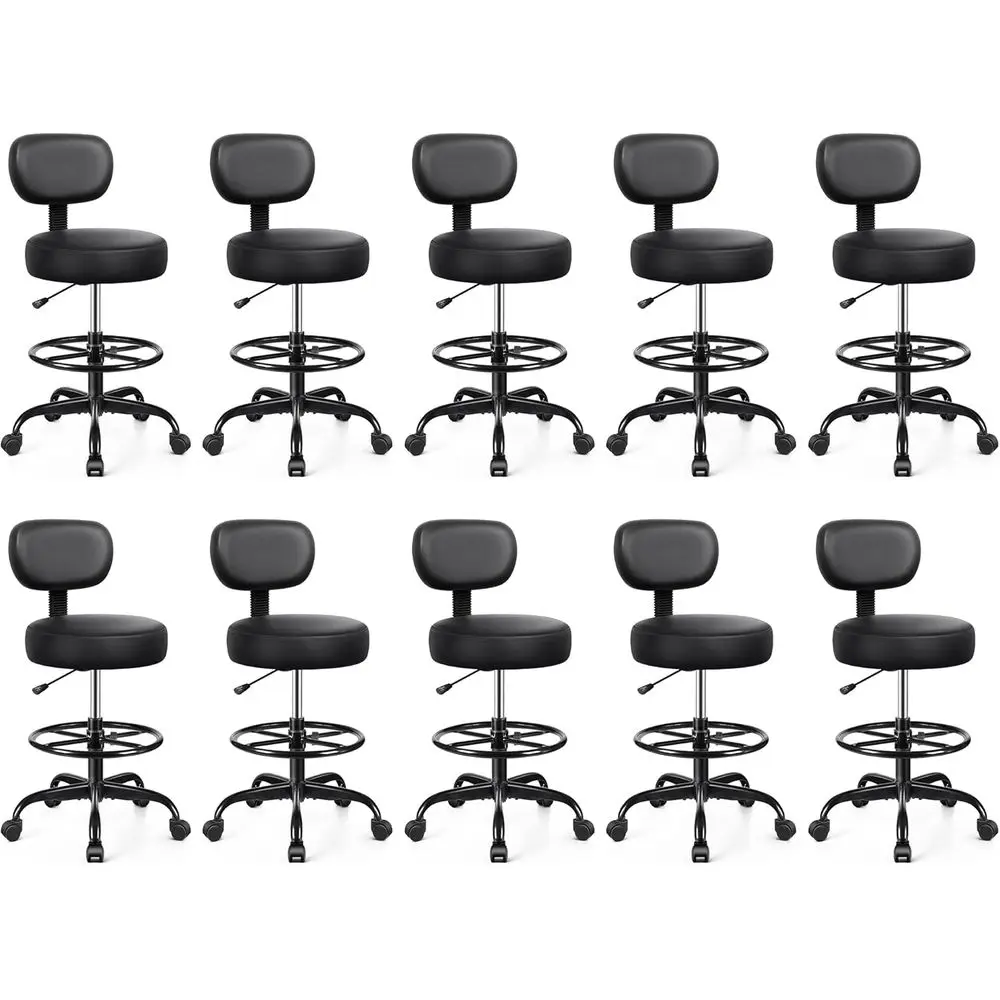 

Adjustable Swivel Rolling Stool with PU Leather and Backrest, Office Lab Kitchen Bar Counter Chair (Black), Pack of 10
