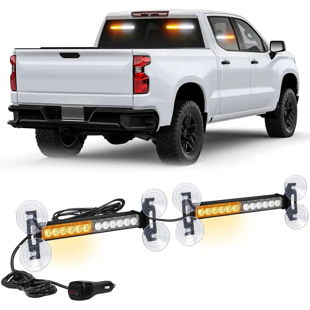 

2x 10.7 inch Ency Strobe Lights 24 LED Amber White Warning lashing Saety Side Window ront/Rear Windshield Lights Traic Advisor B