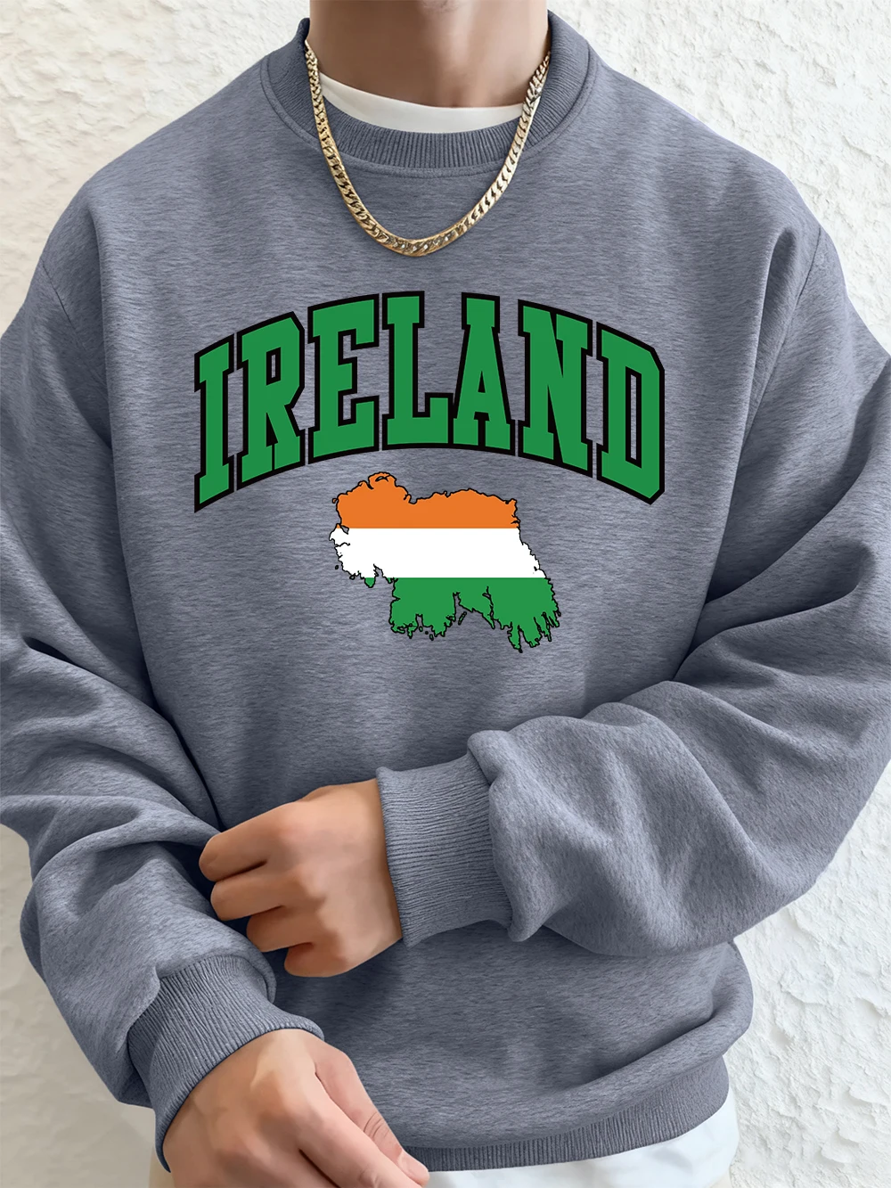 أيرلندا العلم الأيرلندي خريطة ملونة طباعة رجالي بلوزات الشتاء Crewneck هوديي الشارع الصوف الدافئة فضفاض هودي ملابس رجالية عادية #1