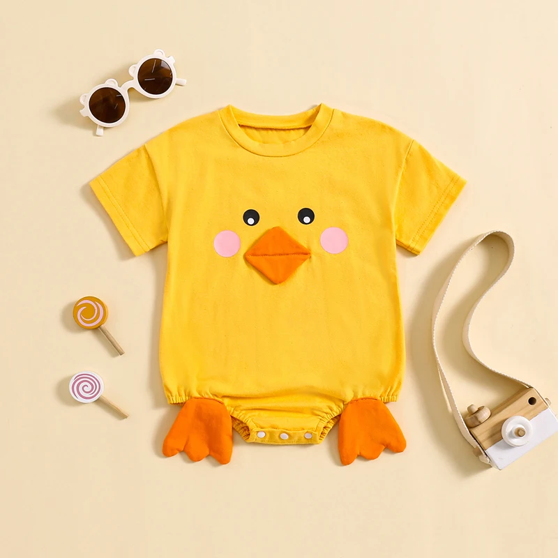 Newborn Baby Boy Girls Chick Costume Cute Cartoon Chick Short Sleeve Summer Overalls Jumpsuit Easter Halloween Clothes