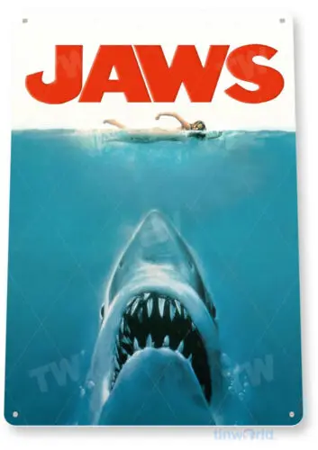 Letrero de metal con póster de la película Jaws, decoración de pared, arte para teatro, tienda, A452-Aluminio