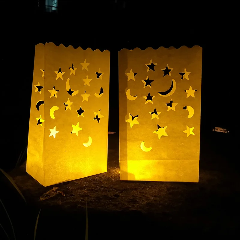 10pcs Moon and Star Big Heart Candle Bags Double Hearts Paper Lantern Candle Bag Home Romantic Wedding Party Decoration Supplies