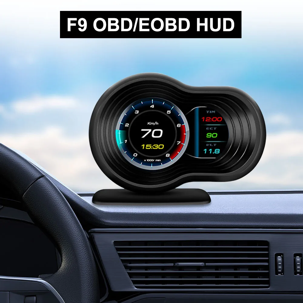 3.5 Inch EOBD OBD Head Up Display Overspeed Alarm Multi Functional Tester Car HUD Universal F9 Digital Speedometer KMH RPM Gauge