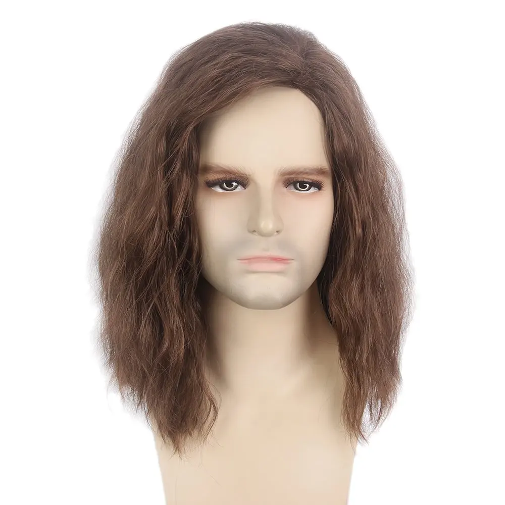 Brown Synthetic Wig For Men Shoulder-Length Corn Perm Natural Hair Wig For Men's Daily Party Cosplay Heat-Resistant Headgear