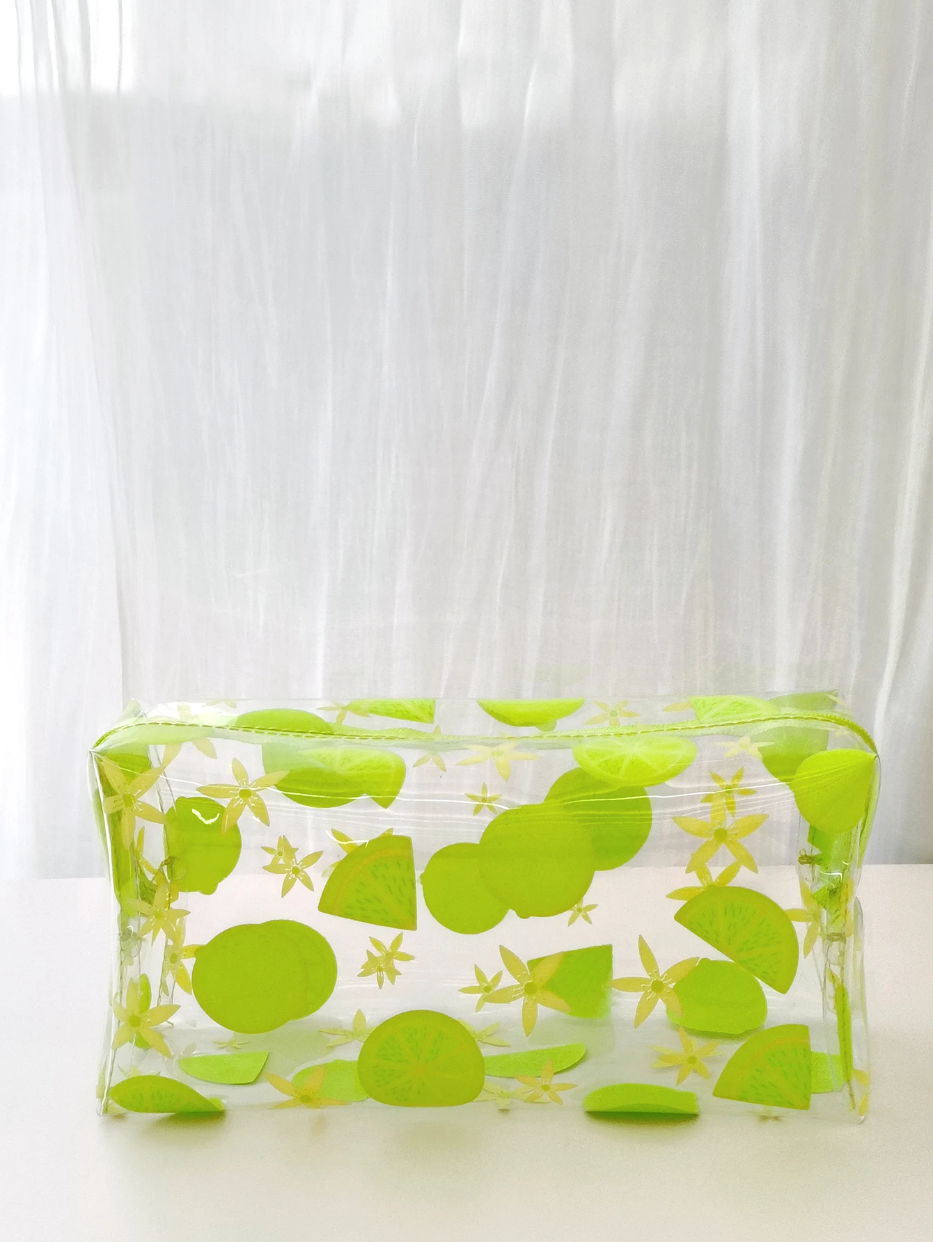 1PCS Waterproof transparent PVC Green Lemon pattern makeup bag organizer Toiletry Bag cosmetic bag Beach Bag travel makeup bag m