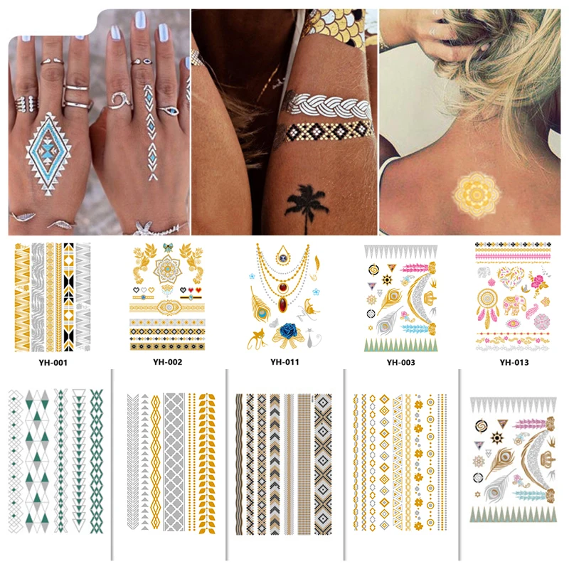 Flash Tattoo Sticker Gold Temporary Tattoo Women Party Body Arm Art Metallic False Waterproof Tattoos Stickers