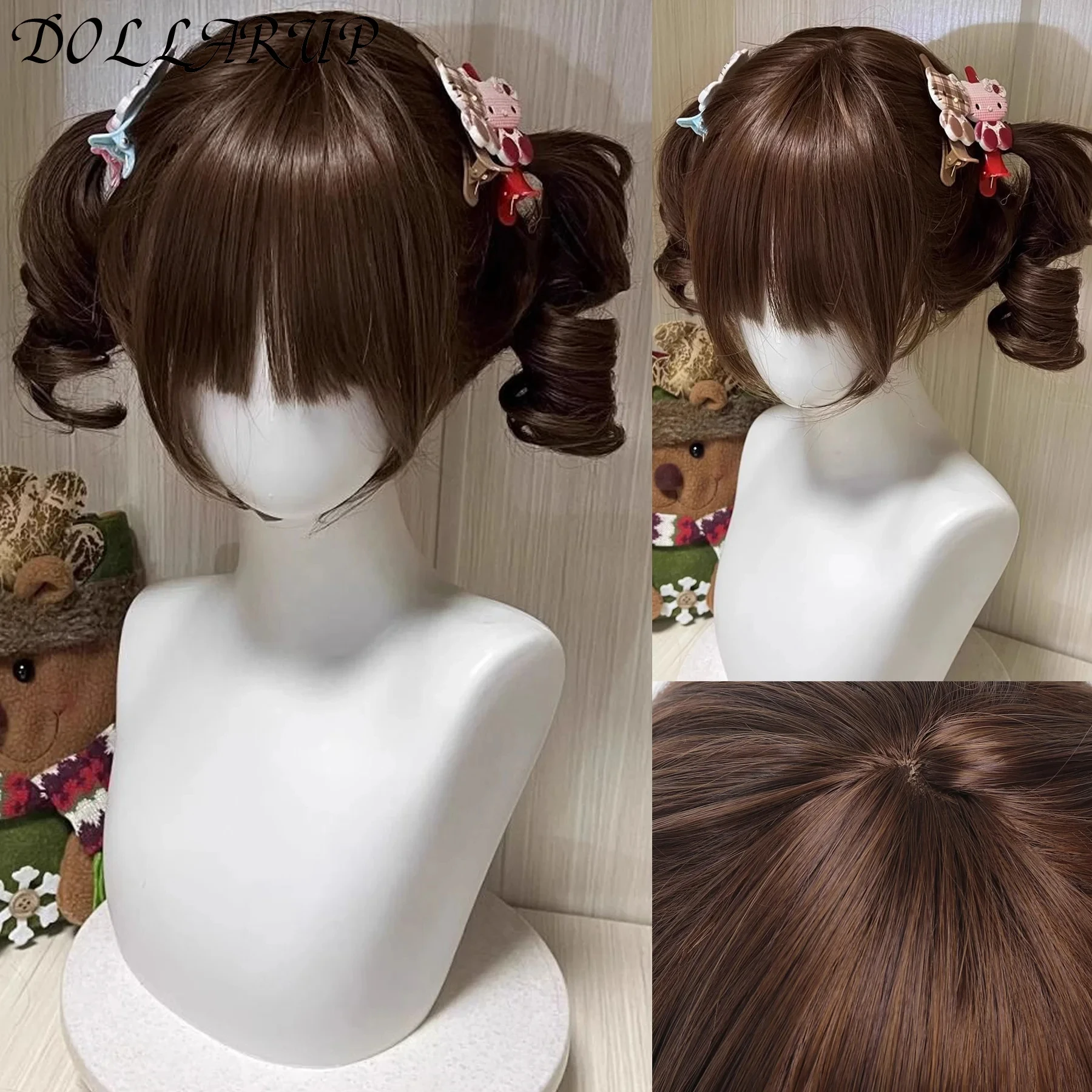 

JKL крутые коричневые синтетические парики с челкой, средней длины, парик из натуральных прямых волос для женщин, повседневного использования, термостойкий для косплея