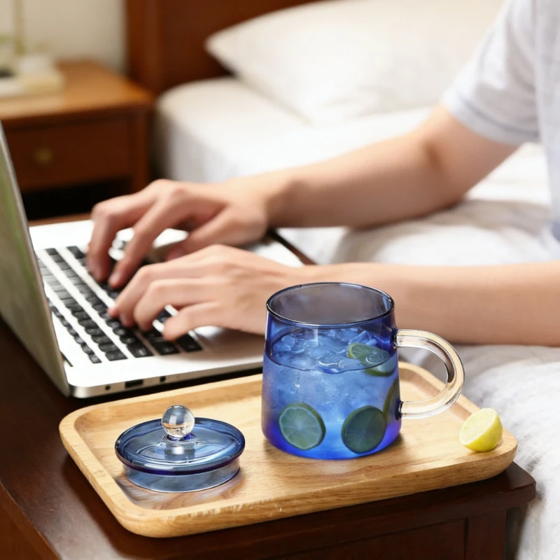 

New Exquisite Original Color Heat Resistant Glass Coffee Mugs Milk Juice Cups with Lid Dustproof Drinking Glass Home Office Use