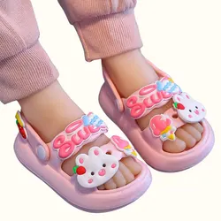 Sandales coordonnantes pour enfants, pantoufles souples, dessin animé, lapin, panda, conception de bricolage, trou, bébé, garçons, filles, été, chaussures de plage de sable