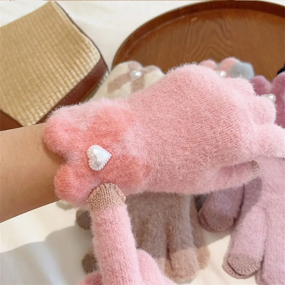 Модные зимние теплые зимние перчатки, эластичные перчатки с сенсорным экраном и полным пальцем, вязаные варежки для женщин и дам