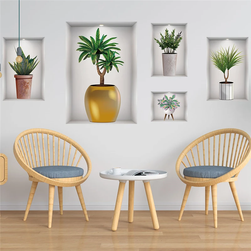 Creative Plant Pot Wall Sticker For Shop Office Studio Home Decoration Diy Pastoral Mural Art 3d Decals Natural Style Poster