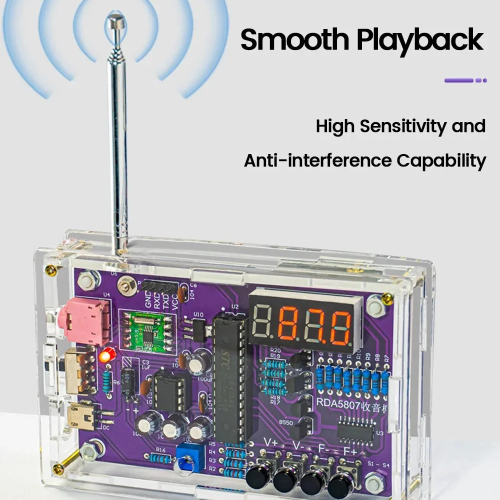 DIY FM Radio Electronic Kit Adjustable Frequency 87-108MHz Digital Display Soldering Project Practice Solder RDA5807S