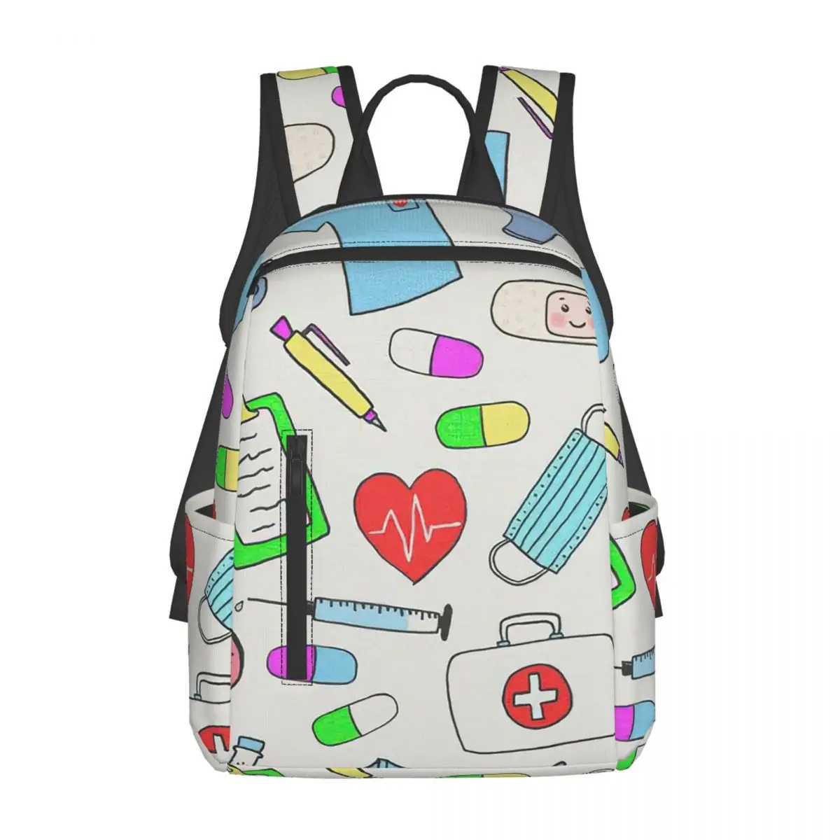 看護師カラフルなパターンバックパックデイパック大容量男の子女の子ブックバッグスクールバッグショルダーバッグ男性女性用