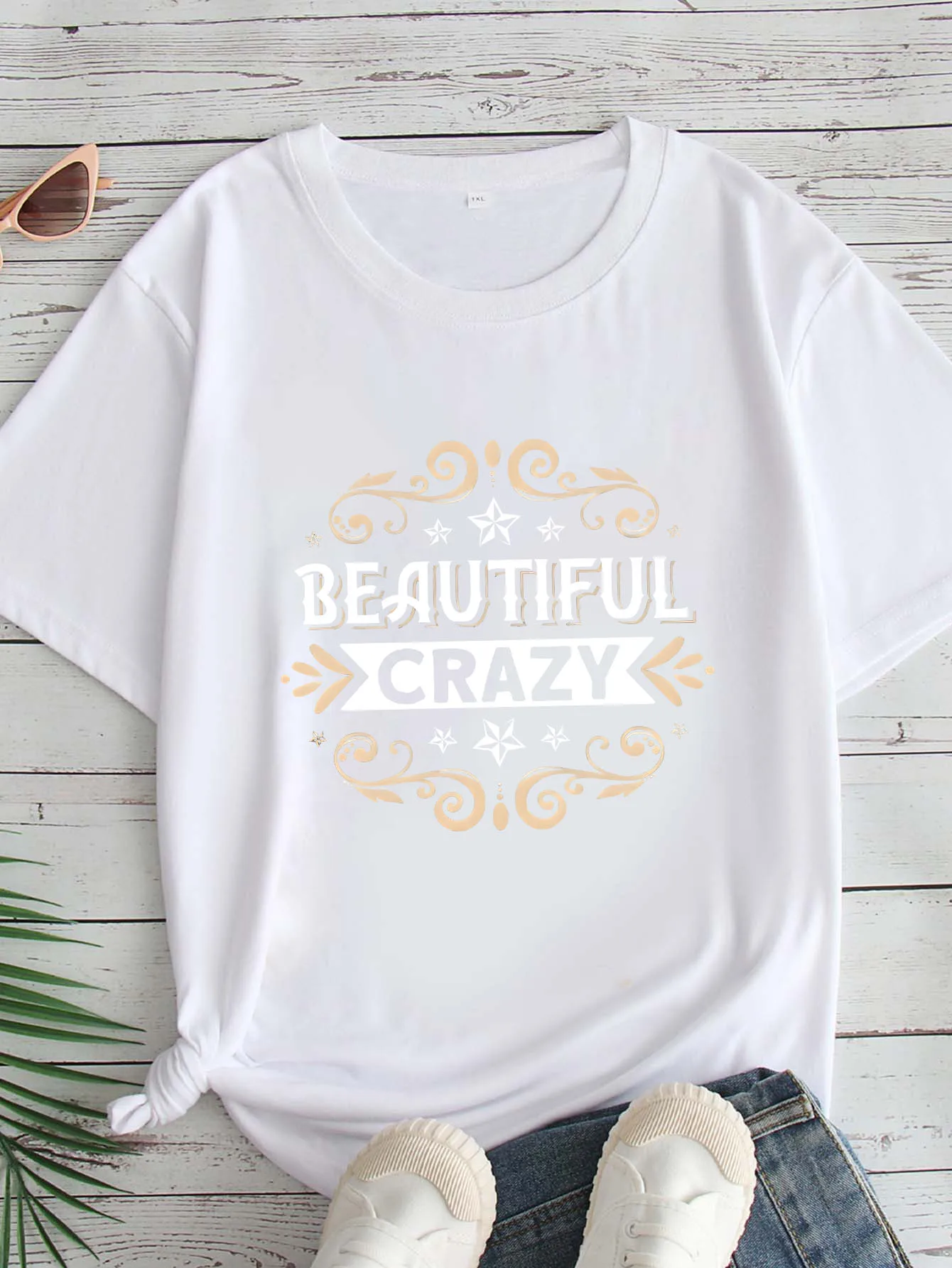

Women's Large Size Printed round Neck Short Sleeve T-shirt 1-7XL Comfortable Casual Top in European Style