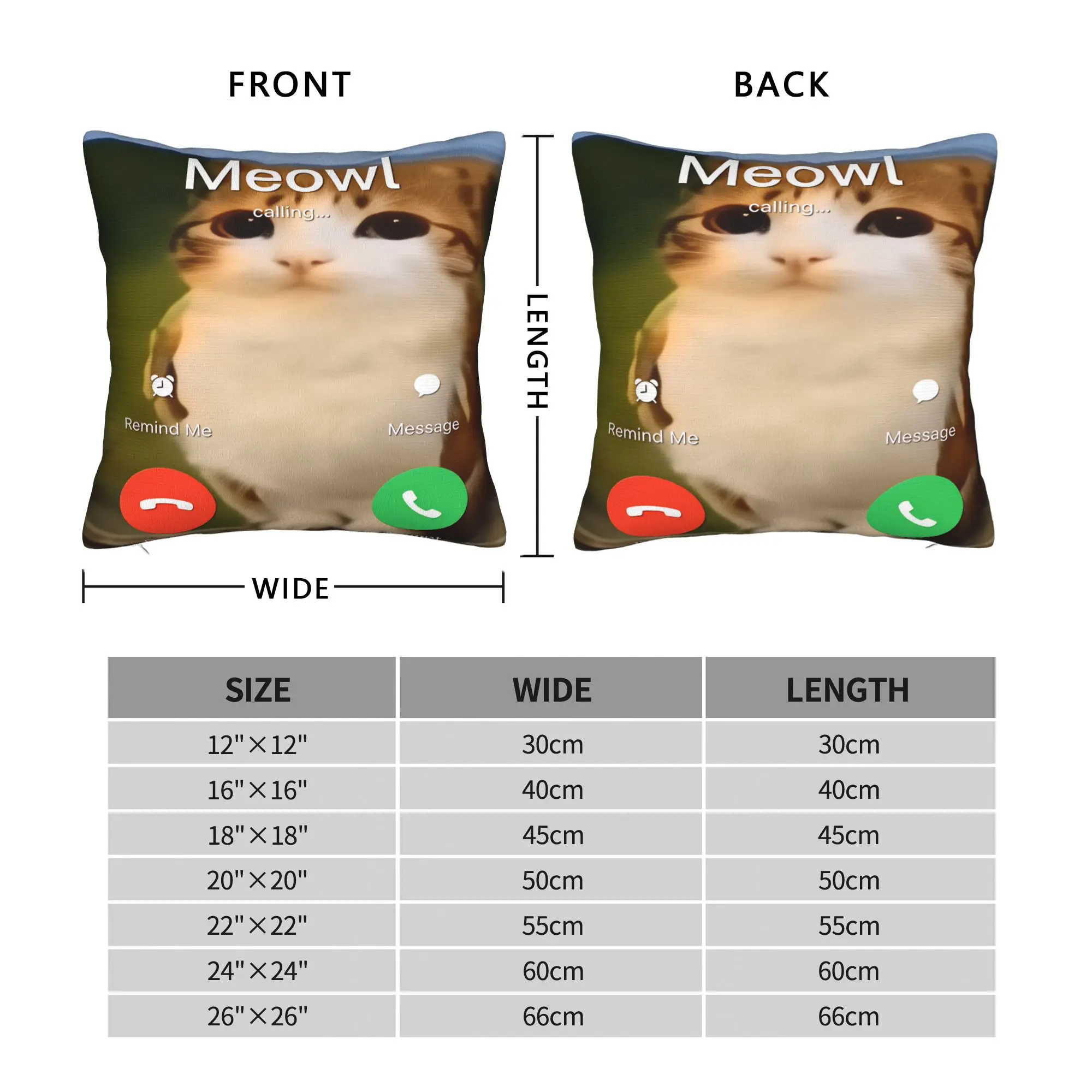 Meowl Cat Owl Calling Phone Theme Pillow Cover  Comfy Cushion Cover Cute Funny Pillow Case For Couch Sofa Bedroom