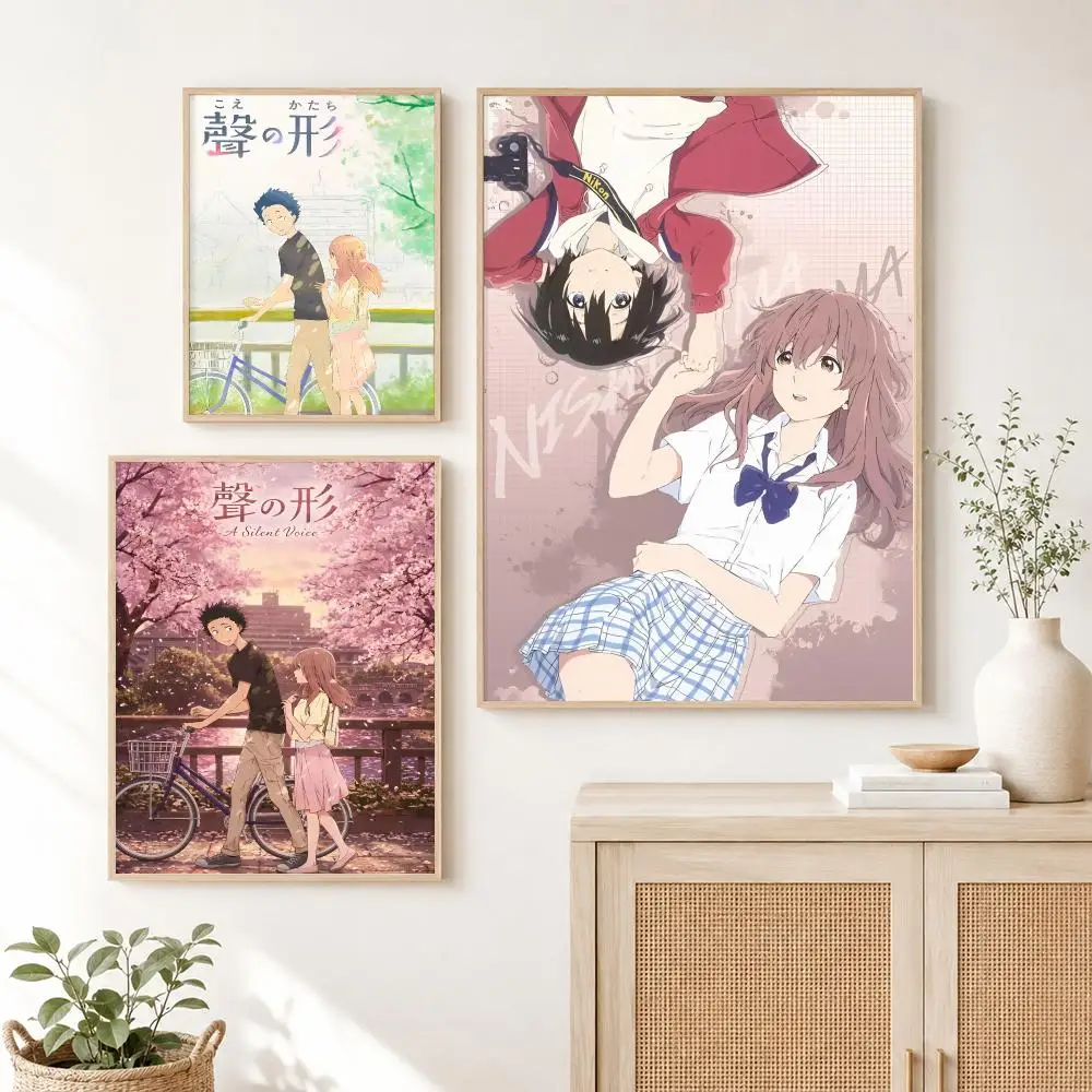 Classic Anime A S-Silent Voice Movie Poster Self Adhesive Wall Art Decor for Bedroom Living Room Office Home Decor Gift